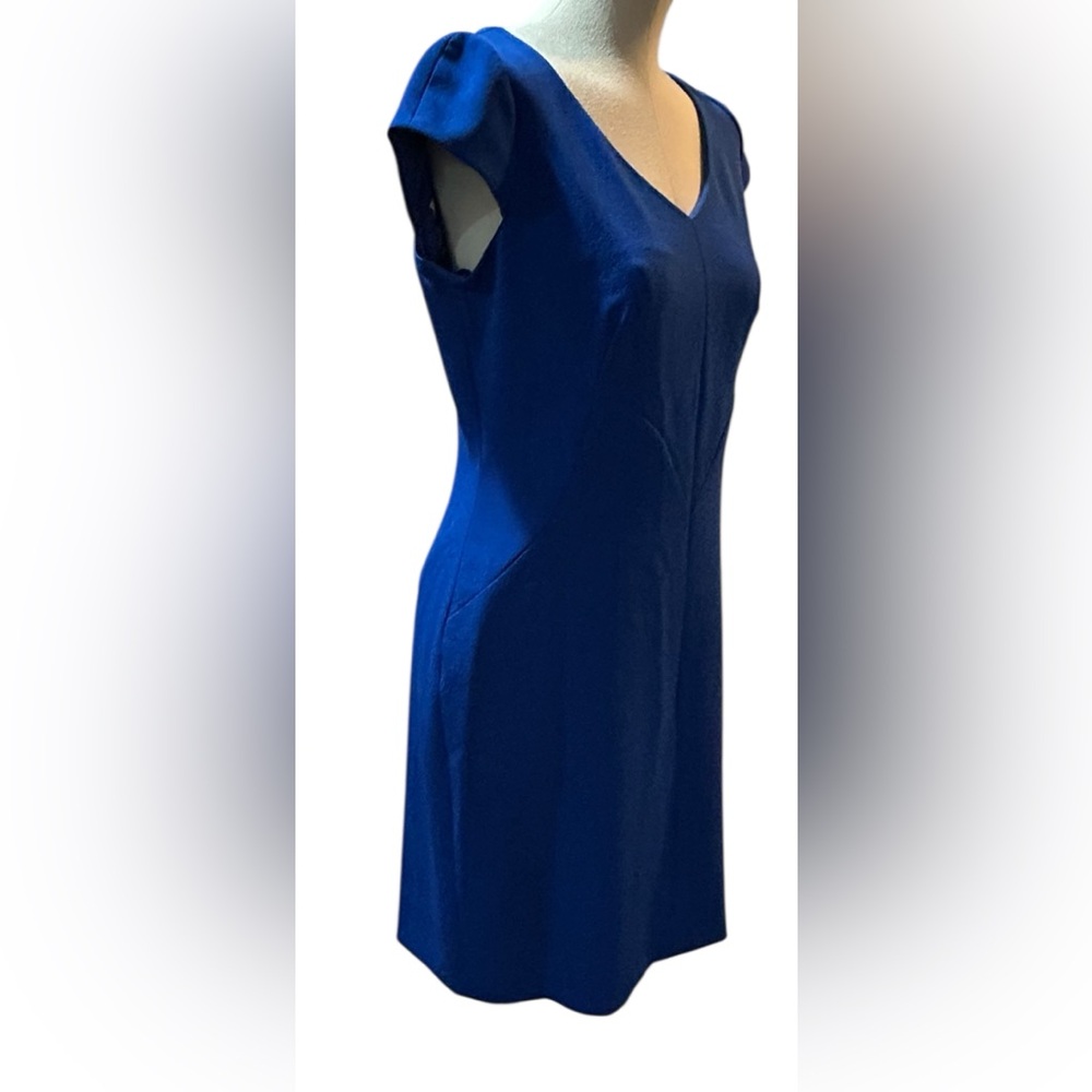 Tahari Blue V-Neck Career Midi Dress Size 6 - Picture 4 of 10
